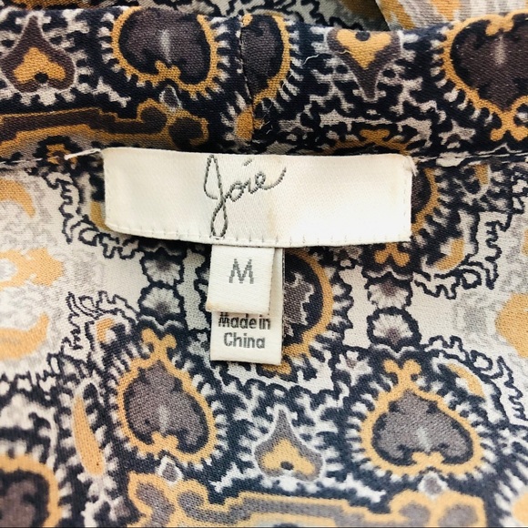 Joie grey gold 100% silk button front tie blouse - Picture 9 of 11